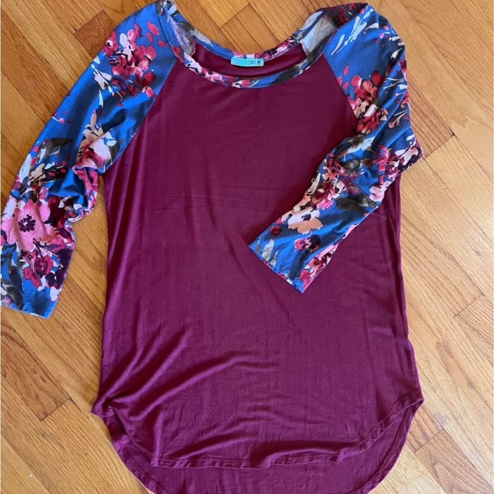 Stylish Burgundy Top with Floral Sleeves